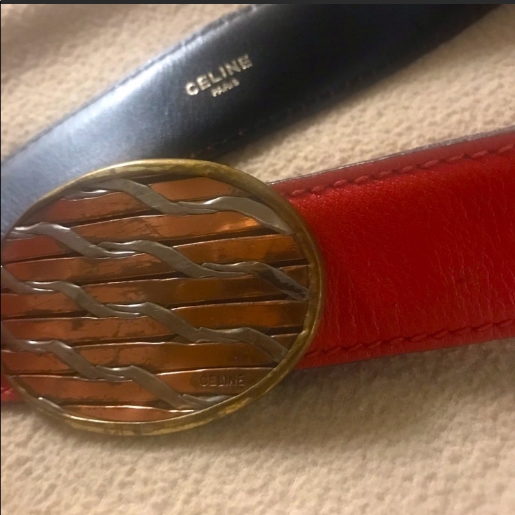 Vintage Celine Red Leather Belt And Buckle